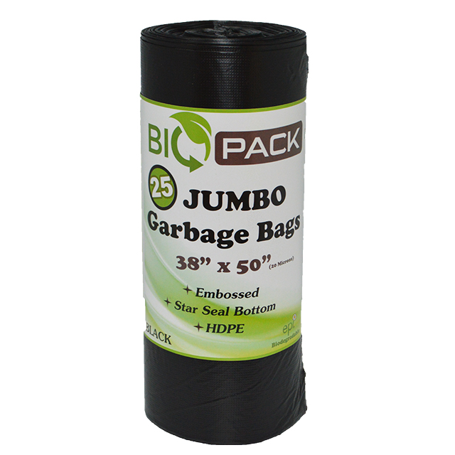 Biopack Jumbo Black Garbage Bags 25/Roll - Jazco