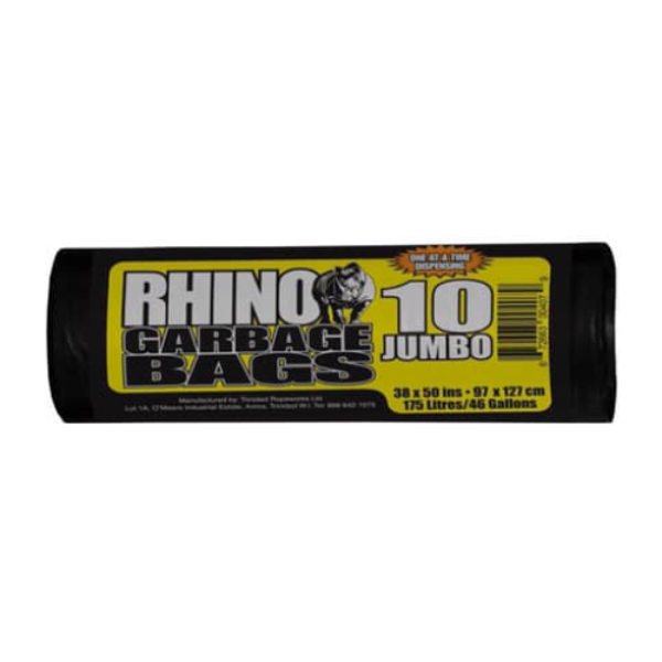 Rhino Jumbo Black Garbage Bags 10/Roll